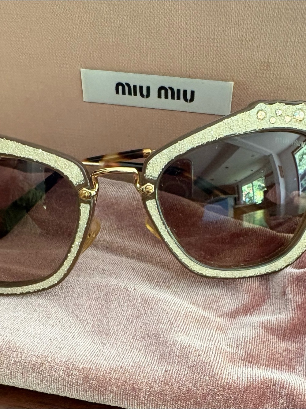 Miu Miu SMU040,Cat-Eye Classic in Ivory, Rhinestones and Gold